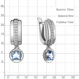 Серьги Аквамарин - Серебро 925, Топаз, Фианит (арт. 4321805А.5)