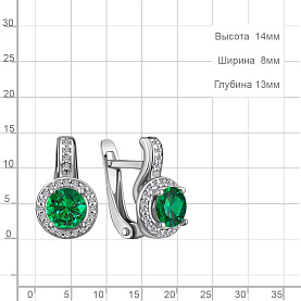 Серьги Аквамарин - Серебро 925, Синтетический изумруд, Фианит (арт. 42981Г.5)