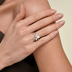 Кольцо SOKOLOV - Серебро 925, Жемчуг синтетический, Фианит (арт. 94014927)