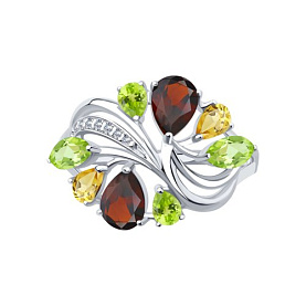 Кольцо SOKOLOV - Серебро 925, Гранат, Фианит, Хризолит, Цитрин (арт. 92011833)