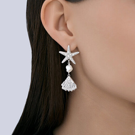 Серьги Diamant - Серебро 925, Жемчуг имитация, Фианит (арт. 94-321-00025-1)