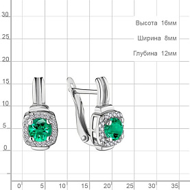 Серьги Аквамарин - Серебро 925, Синтетический изумруд, Фианит (арт. 43422Г.5)