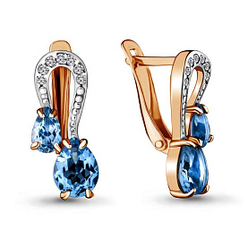 Серьги Аквамарин - Серебро 925, Топаз, Фианит (арт. 4720805А.6)