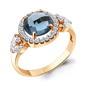 Кольцо Аквамарин - Серебро 925, Топаз лондон, Фианит (арт. 6971108А.6)