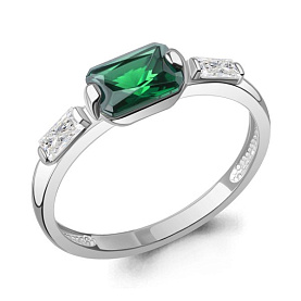 Кольцо Аквамарин - Серебро 925, Синтетический изумруд, Фианит (арт. 67835П.5)