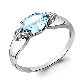 Кольцо Аквамарин - Серебро 925, Топаз, Фианит (арт. 6914702А.5)