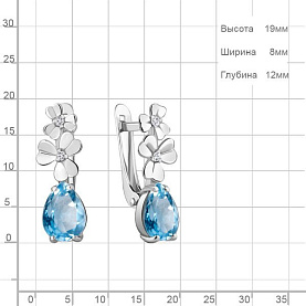 Серьги Аквамарин - Серебро 925, Топаз, Фианит (арт. 4764905А.5)