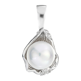 Подвеска Мастер Клио - Серебро 925, Жемчуг культивированный, Фианит (арт. 24П0586В)