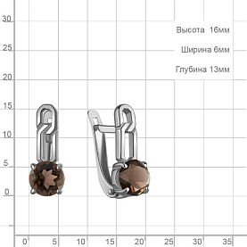 Серьги Аквамарин - Серебро 925, Раухтопаз (арт. 45011701.5)