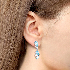 Серьги Аквамарин - Серебро 925, Топаз, Фианит (арт. 4743402А.5)