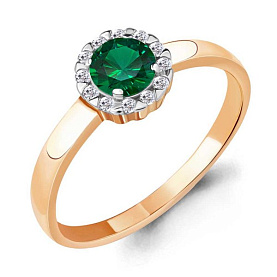 Кольцо Аквамарин - Серебро 925, Синтетический изумруд, Фианит (арт. 68475АГ.6)