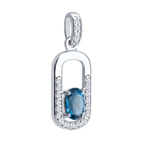 Подвеска SOKOLOV - Серебро 925, Топаз лондон, Фианит (арт. 92030881)