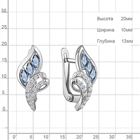 Серьги Аквамарин - Серебро 925, Топаз, Фианит (арт. 4967505А.5)
