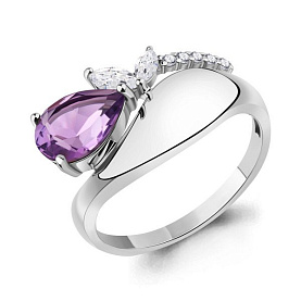 Кольцо Аквамарин - Серебро 925, Аметист, Фианит (арт. 65000804А.5)