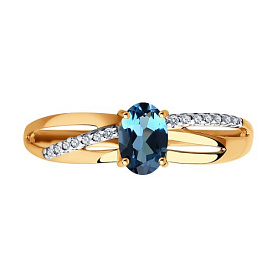 Кольцо SOKOLOV - Золото 375, Топаз лондон, Фианит (арт. 37715609)