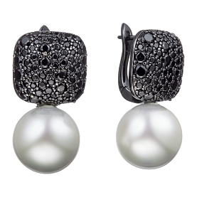 Серьги Мастер Клио - Серебро 925, Жемчуг культивированный, Фианит (арт. 34С158252)