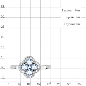 Кольцо Аквамарин - Серебро 925, Топаз, Фианит (арт. 65032805А.5)