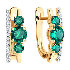 Серьги SOKOLOV - Золото 585, Синтетический изумруд, Фианит (арт. 729362)