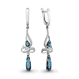 Серьги Аквамарин - Серебро 925, Синтетический топаз, Топаз лондон, Фианит (арт. 4960908А.5)