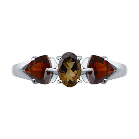 Кольцо SOKOLOV - Серебро 925, Гранат, Раухтопаз (арт. 92011589)