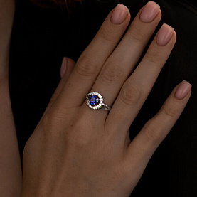 Кольцо SOKOLOV - Серебро 925, Синтетический сапфир , Фианит (арт. 88010063)