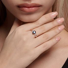 Кольцо SOKOLOV - Золото 375, Синтетический сапфир , Фианит (арт. 37716327)