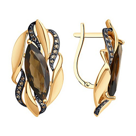 Серьги SOKOLOV - Золото 375, Раухтопаз, Фианит (арт. 37725094)