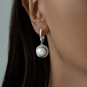Серьги SOKOLOV - Серебро 925, Жемчуг синтетический, Фианит (арт. 94023490)