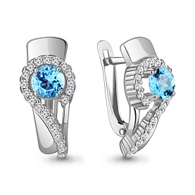 Серьги Аквамарин - Серебро 925, Топаз, Фианит (арт. 4787205А.5)