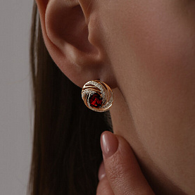 Серьги Diamant - Золото 585, Гранат, Фианит (арт. 51-320-02317-1)