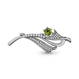 Брошь Аквамарин - Серебро 925, Фианит, Хризолит (арт. 7151207А.5)