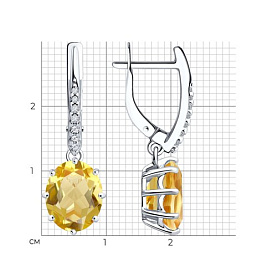 Серьги Diamant - Серебро 925, Фианит, Цитрин (арт. 94-321-02054-5)