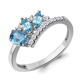 Кольцо Аквамарин - Серебро 925, Синтетический топаз, Фианит (арт. 65005105А.5)