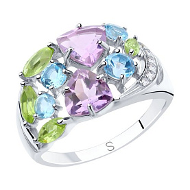 Кольцо SOKOLOV - Серебро 925, Аметист, Топаз, Фианит, Хризолит (арт. 92011834)