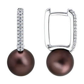 Серьги Diamant - Серебро 925, Жемчуг синтетический, Фианит (арт. 94-120-00090-1)
