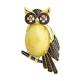 Брошь SOKOLOV - Серебро 925, Фианит, Янтарь пресс. (арт. 83040022)