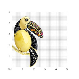 Брошь SOKOLOV - Серебро 925, Синтетический рубин, Фианит, Янтарь (арт. 83040025)
