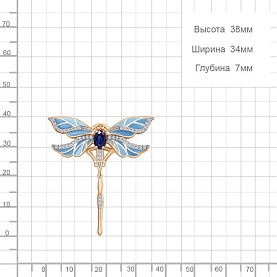 Брошь Аквамарин - Серебро 925, Синтетический сапфир , Фианит, Эмаль (арт. 77473АБ.6)
