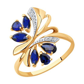 Кольцо SOKOLOV - Золото 375, Синтетический сапфир , Фианит (арт. 37714739)