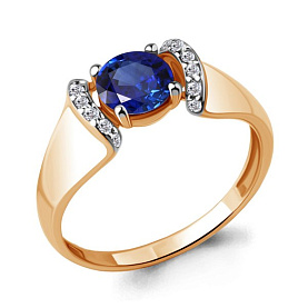 Кольцо Аквамарин - Серебро 925, Синтетический сапфир , Фианит (арт. 67405АБ.6)