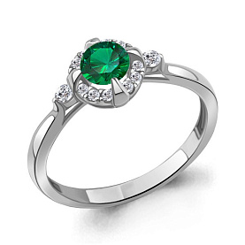 Кольцо Аквамарин - Серебро 925, Синтетический изумруд, Фианит (арт. 67373АГ.5)