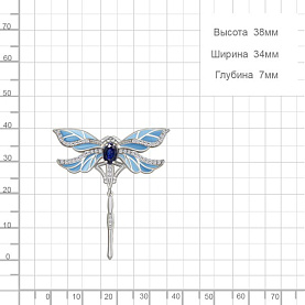 Брошь Аквамарин - Серебро 925, Синтетический сапфир , Фианит, Эмаль (арт. 77473АБ.5)