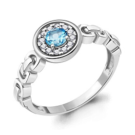 Кольцо Аквамарин - Серебро 925, Топаз, Фианит (арт. 6973605А.5)