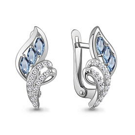 Серьги Аквамарин - Серебро 925, Топаз, Фианит (арт. 4967505А.5)