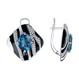 Серьги Diamant - Серебро 925, Синтетический ситалл , Фианит, Эмаль (арт. 94-320-01606-1)
