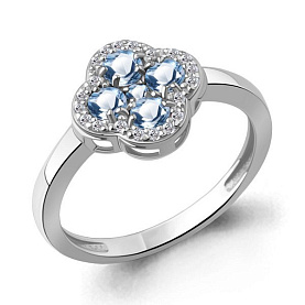 Кольцо Аквамарин - Серебро 925, Топаз, Фианит (арт. 65032805А.5)