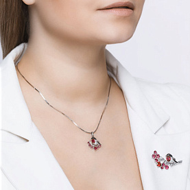 Подвеска SOKOLOV - Серебро 925, Синтетический рубин, Фианит (арт. 94031982)