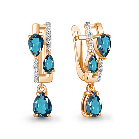 Серьги Аквамарин - Серебро 925, Топаз лондон, Фианит (арт. 45004808А.6)