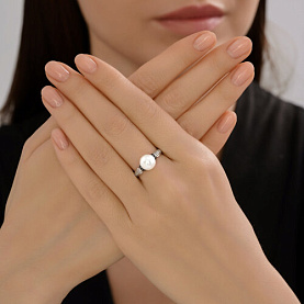 Кольцо SOKOLOV - Серебро 925, Жемчуг имитация, Фианит (арт. 94014414)