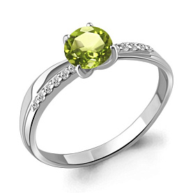 Кольцо Аквамарин - Серебро 925, Фианит, Хризолит (арт. 6511907А.5)